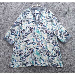 Foxcroft Wrinkle Free Floral Tunic Top Size 18W 3/4 Sleeve V Neck Travel Blue
